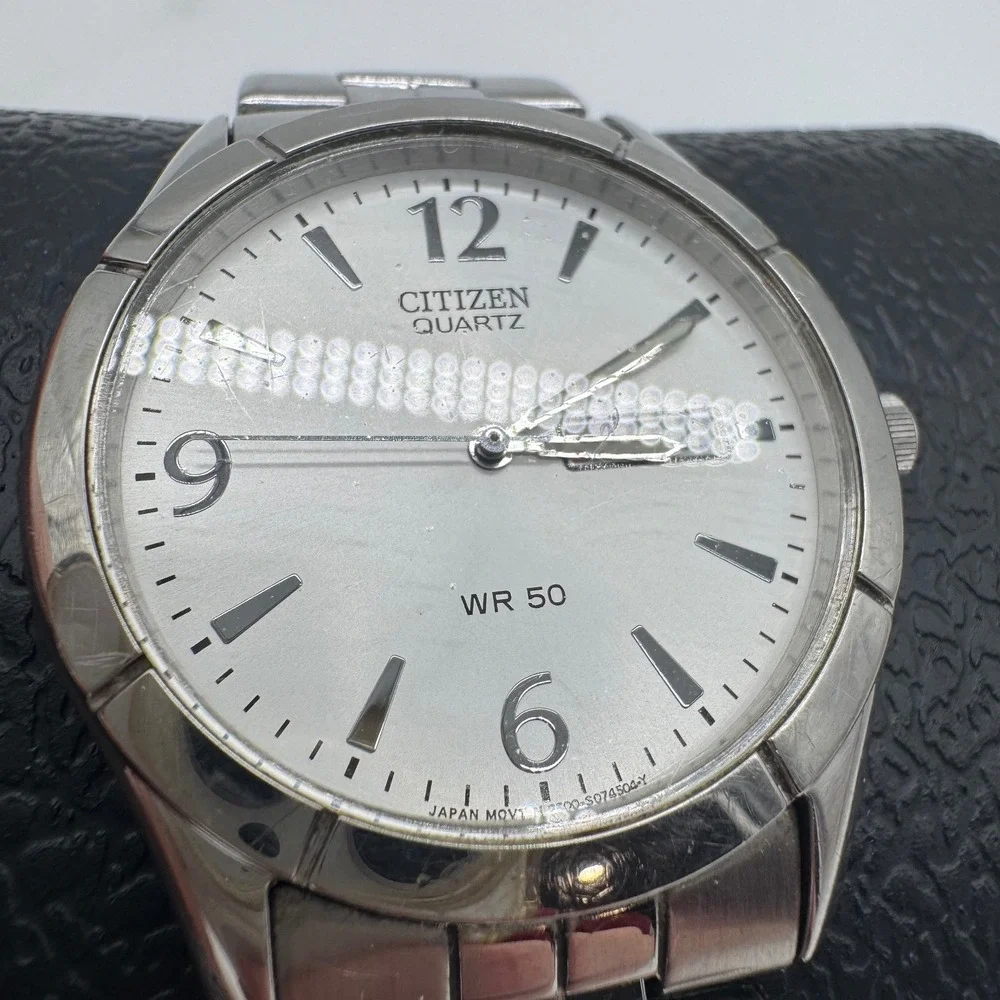 Citizen Quartz Mens Watch Silver Tone Stainless Steel Day Date WR50 2500-S074504